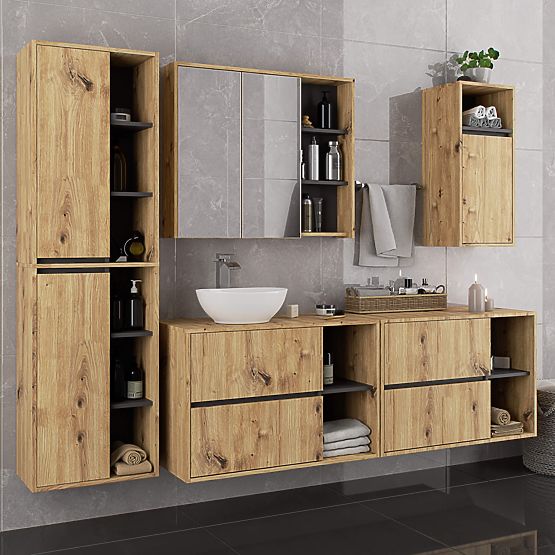 HANGING BATHROOM CABINET VAMI W50 2D 6P ARTISAN OAK / GRAPHITE GRAY