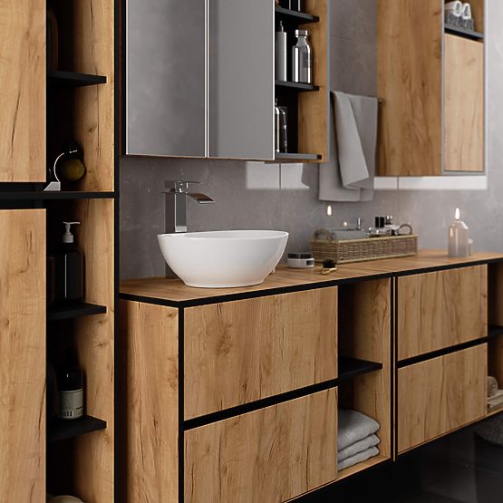 Hanging Bathroom Cabinet VAMI W50 Oak Craft / Black