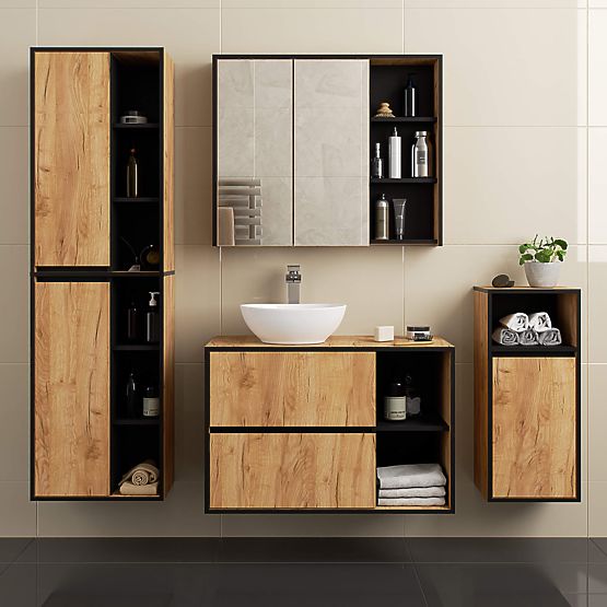 Hanging Bathroom Cabinet VAMI W50 Oak Craft / Black