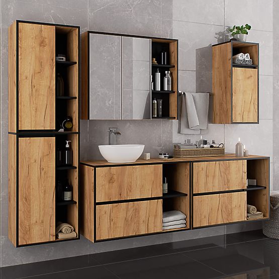 Hanging Bathroom Cabinet VAMI W50 Oak Craft / Black