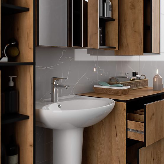 Hanging Bathroom Cabinet VAMI W50 Oak Craft / Black