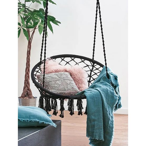 Hanging Boho Chair with Cushion Black 490129A