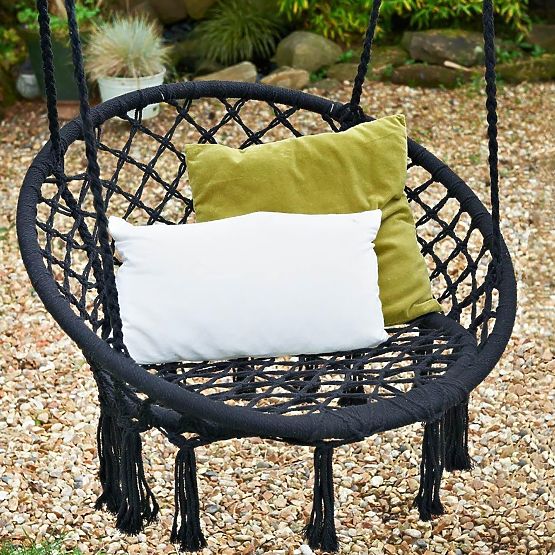 Hanging Boho Chair with Cushion Black 490129A