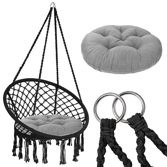 Hanging Boho Chair with Cushion Black 490129A