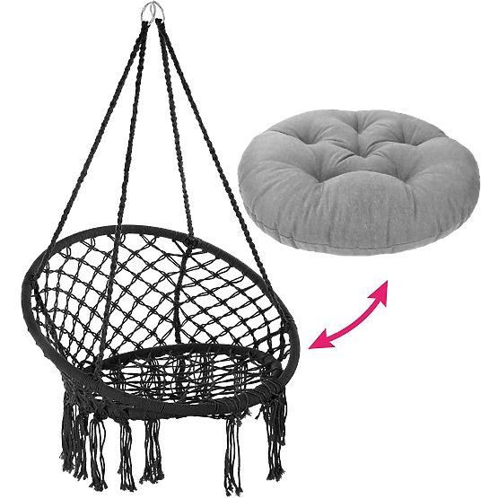 Hanging Boho Chair with Cushion Black 490129A