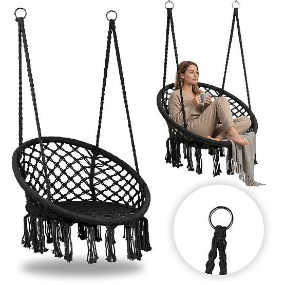 Hanging Chair Boho Garden Swing Black MultiGarden