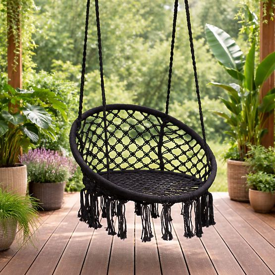 Hanging Chair Boho Garden Swing Black MultiGarden