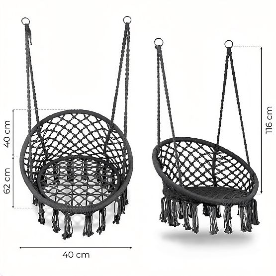 Hanging Chair Boho Garden Swing Stork Nest Grey MultiGarden