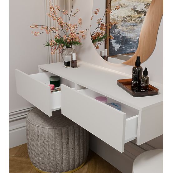 Hanging Cosmetic Dressing Table MIKA 110 cm 2 Drawers for Bedroom CASHMERE Beige