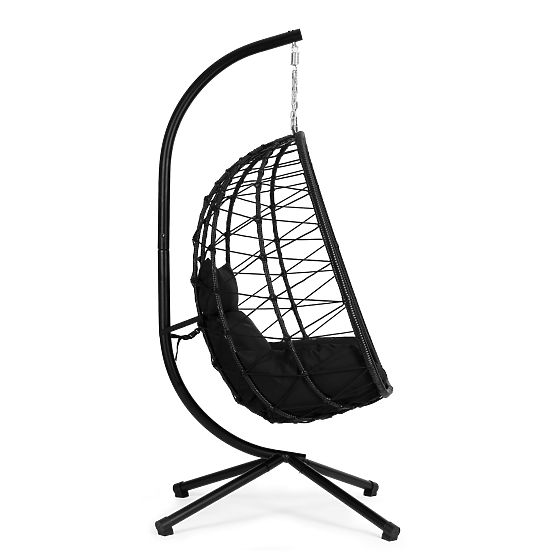 Hanging Freestanding Garden Cocoon Chair up to 120 kg with Black Cushions MultiGarden