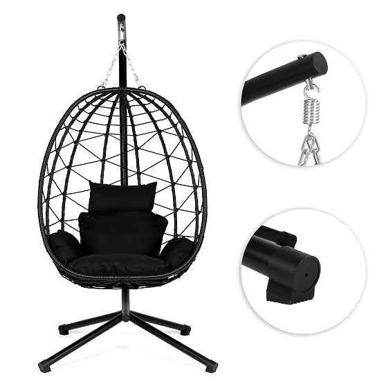 Hanging Freestanding Garden Cocoon Chair up to 120 kg with Black Cushions MultiGarden
