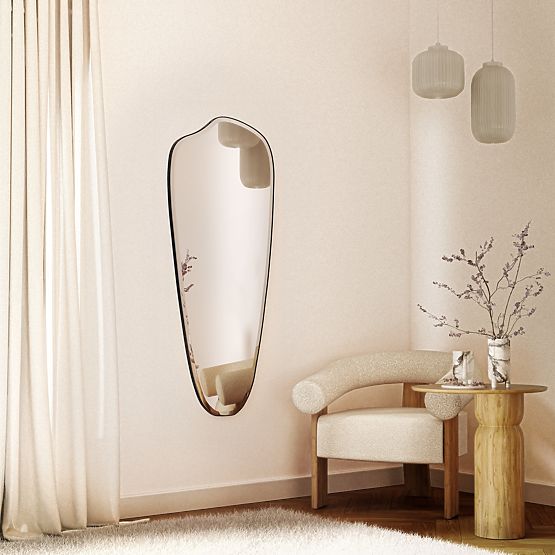 Hanging Mirror in Black Frame Frivatti, 60x140 cm, Irregular Shape