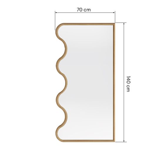Hanging Mirror in Wavy Frame Noelie, 140x70 cm, Rectangular, Paulownia Wood, Natural