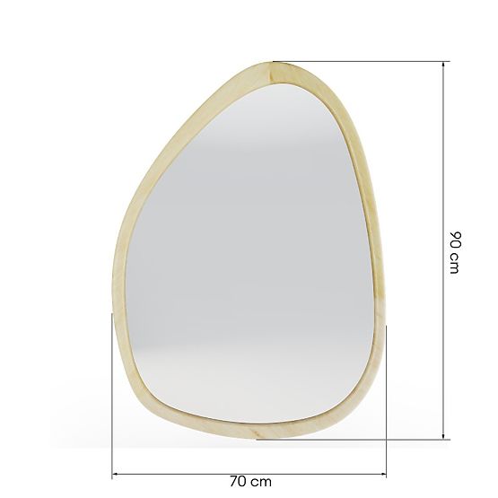 Hanging Mirror in Wooden Frame Lisa 70x90 cm, Irregular Shape, Natural