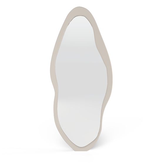 Hanging Mirror in Wooden Frame Mara, 180x80 cm, Irregular Shape, Cream