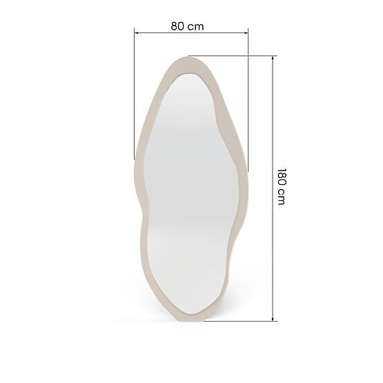Hanging Mirror in Wooden Frame Mara, 180x80 cm, Irregular Shape, Cream