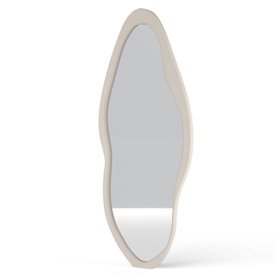 Hanging Mirror in Wooden Frame Mara, 180x80 cm, Irregular Shape, Cream