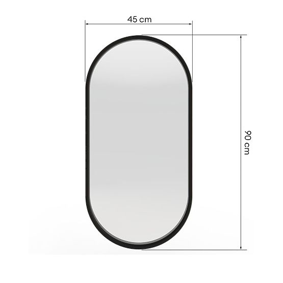 Hanging Mirror in Wooden Frame Plico 45x90 cm, Oval, Black