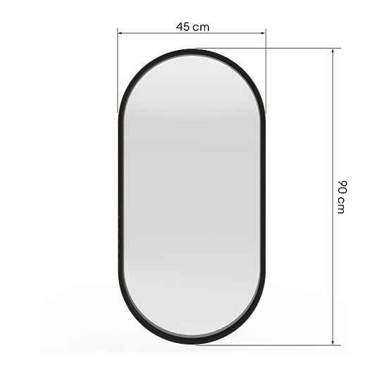 Hanging Mirror in Wooden Frame Plico 45x90 cm, Oval, Black