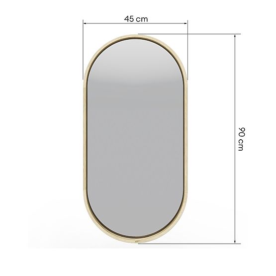 Hanging Mirror in Wooden Frame Plico 45x90 cm, Oval, Natural