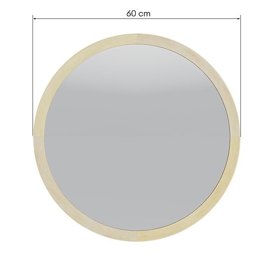 Hanging Mirror in Wooden Frame Sesto 60 cm, Round, Natural