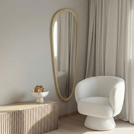 Hanging Mirror in Wooden Frame Sogno 60x165 cm, Irregular Shape, Natural