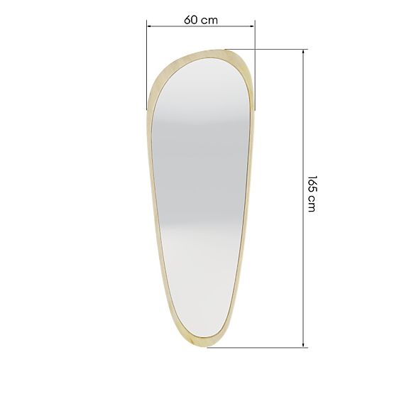 Hanging Mirror in Wooden Frame Sogno 60x165 cm, Irregular Shape, Natural