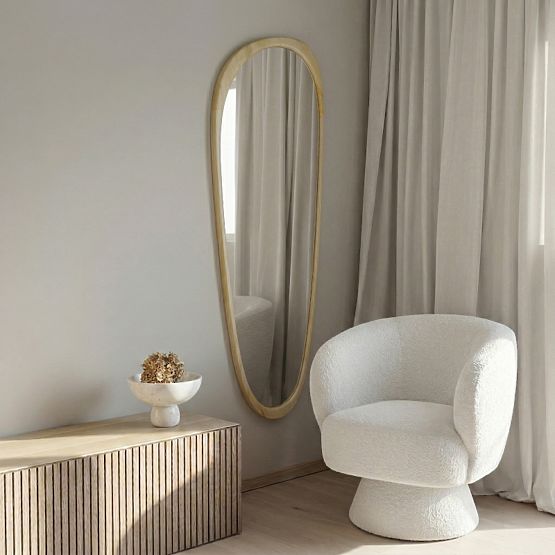 Hanging Mirror in Wooden Frame Sogno 60x165 cm, Irregular Shape, Natural