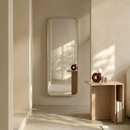Hanging Mirror in Wooden Frame Spira 60x160 cm, Rectangular, Rounded, Natural