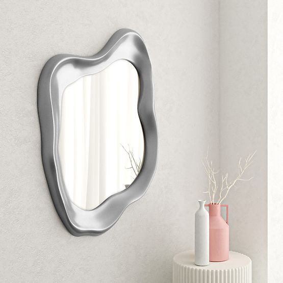 Hanging Mirror Leonardo, 60x90 cm, Irregular Shape, Silver