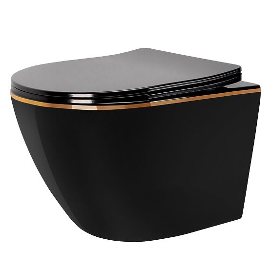 Hanging Toilet Bowl Rea Carlo Mini Rimless Flat Black Gold Edge