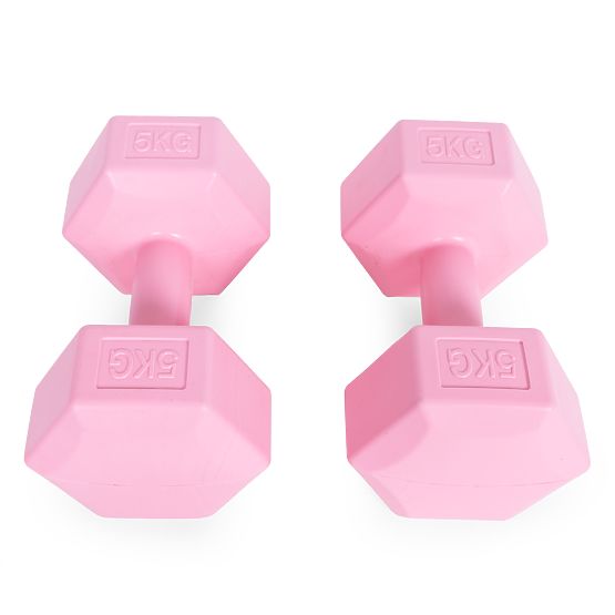 Hexagonal Dumbbells Set 2x5 kg Weights for Fitness Exercise Pink ModernHome