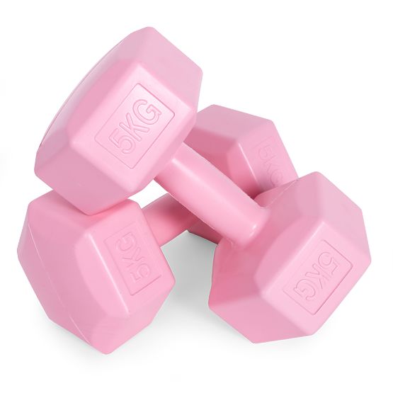 Hexagonal Dumbbells Set 2x5 kg Weights for Fitness Exercise Pink ModernHome