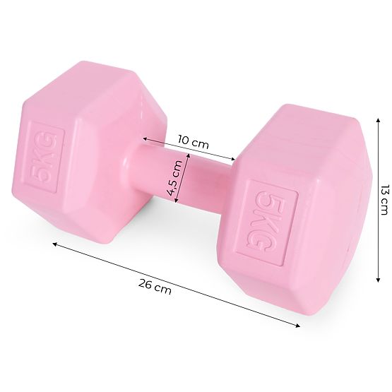 Hexagonal Dumbbells Set 2x5 kg Weights for Fitness Exercise Pink ModernHome
