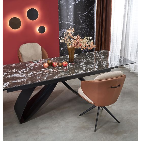 HILARIO extendable table, top - black marble, legs - black (3p=1pc)