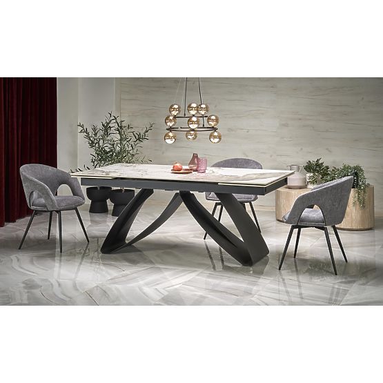 HILARIO extendable table, top - white marble, legs - black (3p=1pc)