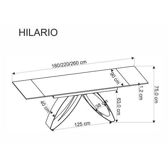 HILARIO extendable table, top - white marble, legs - black (3p=1pc)