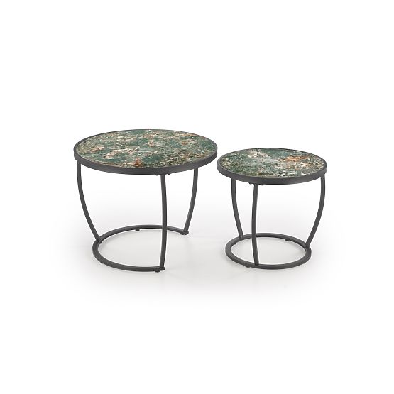 INES set of 2 tables, green marble / black (1p=1set)