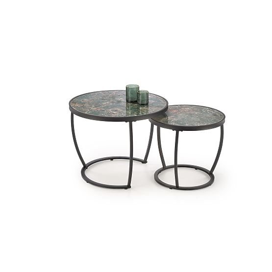 INES set of 2 tables, green marble / black (1p=1set)