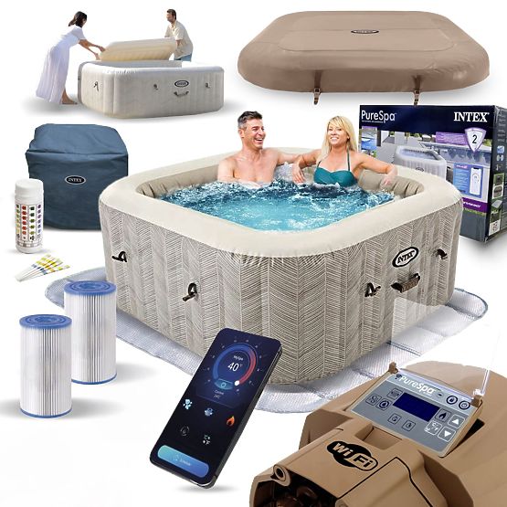 Inflatable Square SPA Pool with Hydromassage for 4 People 175x71 cm Premium Accessories INTEX 2844