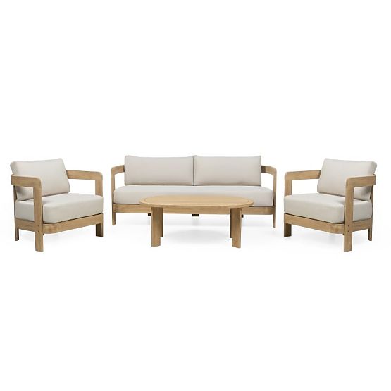 Japandi Garden Furniture Set Acacia Wood FSC, Teak Look, Light Beige, Rounded