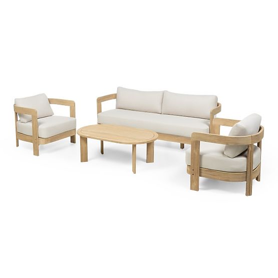 Japandi Garden Furniture Set Acacia Wood FSC, Teak Look, Light Beige, Rounded