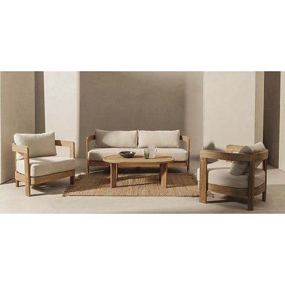 Japandi Garden Furniture Set Acacia Wood FSC, Teak Look, Light Beige, Rounded