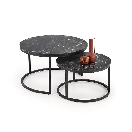 JAVA Set of 2 Benches, Black Marble / Black (1p=1pc)