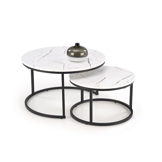 JAVA Set of 2 Tables, White Marble / Black (1p=1pc)