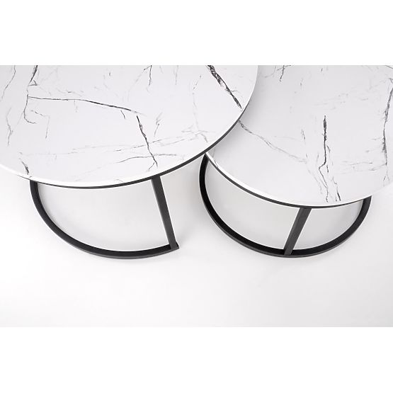 JAVA Set of 2 Tables, White Marble / Black (1p=1pc)