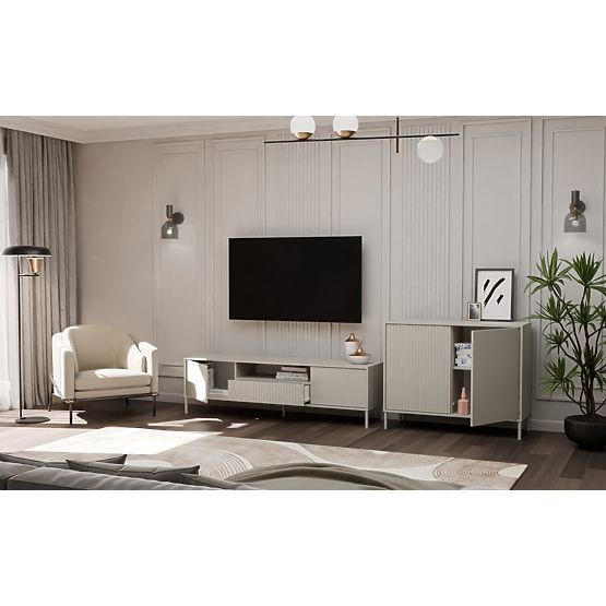 KAMARO 2D SLIM/SMOOTH CASHMERE Sideboard with Slatted Front Panel + Classic