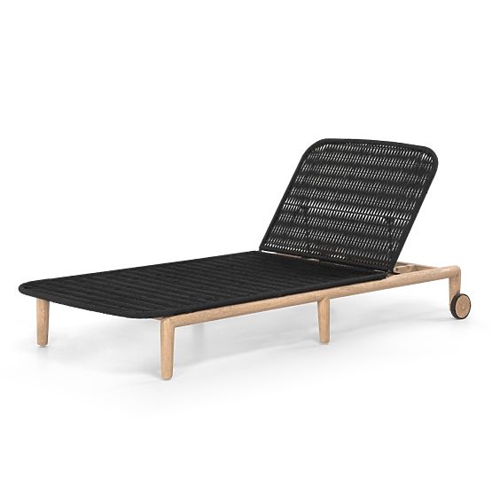 Komorebi Adjustable Garden Lounger, Light Acacia Wood, Steel, Knit, Beige
