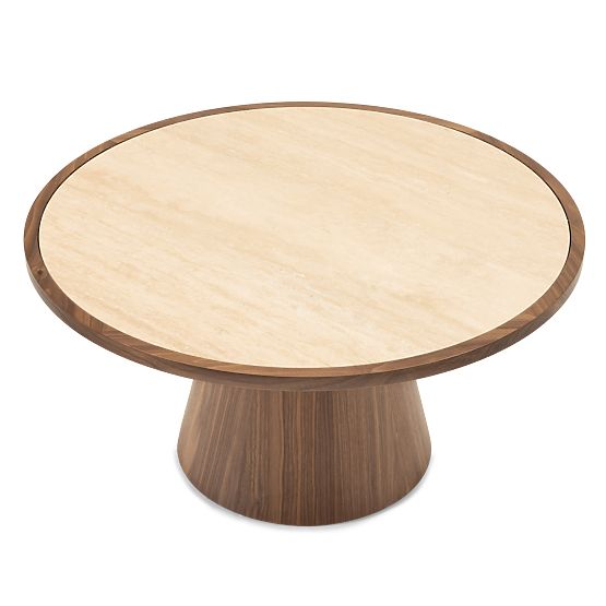 Kyoto Coffee Table 80 cm, Round, Travertine/Walnut