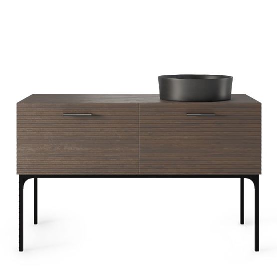 La Purete 120 cm Cabinet Set with Sink, Grooved, Walnut/Black